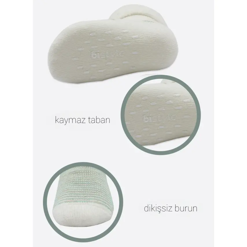 Bistyle Unisex Organik Çorap Soket Havlu 2li Kaymaz Çemberli Kıvrık Puanlı Bej - Ekru - 5