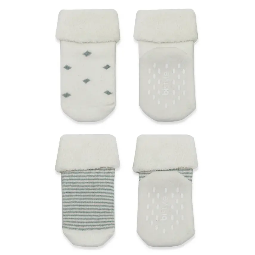Bistyle Unisex Organik Çorap Soket Havlu 2li Kaymaz Çemberli Kıvrık Puanlı Bej - Ekru - 2