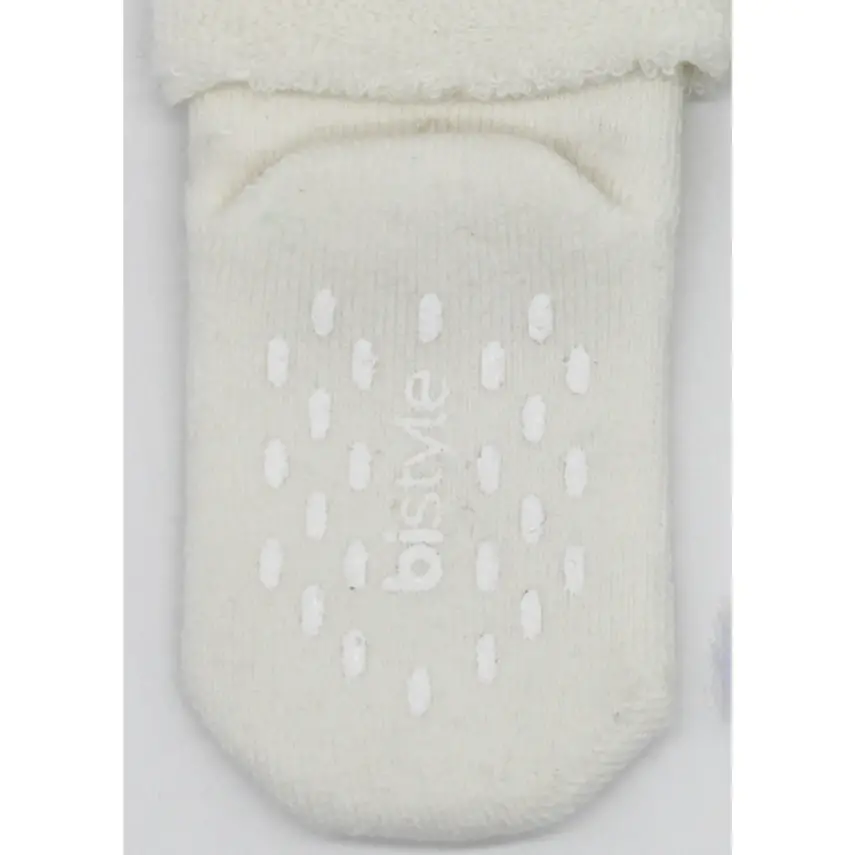 Bistyle Unisex Organik Çorap Soket Havlu 2li Kaymaz Çemberli Kıvrık Puanlı Gri - Ekru - 3