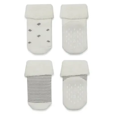 Bistyle Unisex Organik Çorap Soket Havlu 2li Kaymaz Çemberli Kıvrık Puanlı Gri - Ekru - 2
