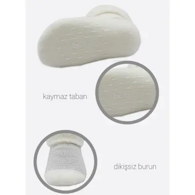 Bistyle Unisex Organik Çorap Soket Havlu 2li Kaymaz Çemberli Kıvrık Puanlı Gri - Ekru - 4
