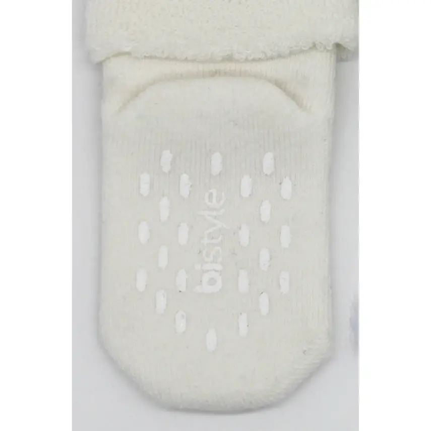 Bistyle Unisex Organik Çorap Soket Havlu 2li Kaymaz Çemberli Kıvrık Puanlı İndigo - Ekru - 5