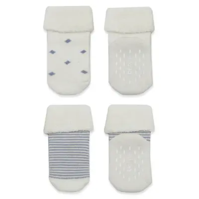 Bistyle Unisex Organik Çorap Soket Havlu 2li Kaymaz Çemberli Kıvrık Puanlı İndigo - Ekru - 2