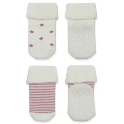 Bistyle Unisex Organik Çorap Soket Havlu 2li Kaymaz Çemberli Kıvrık Puanlı Pudra - Ekru - 2