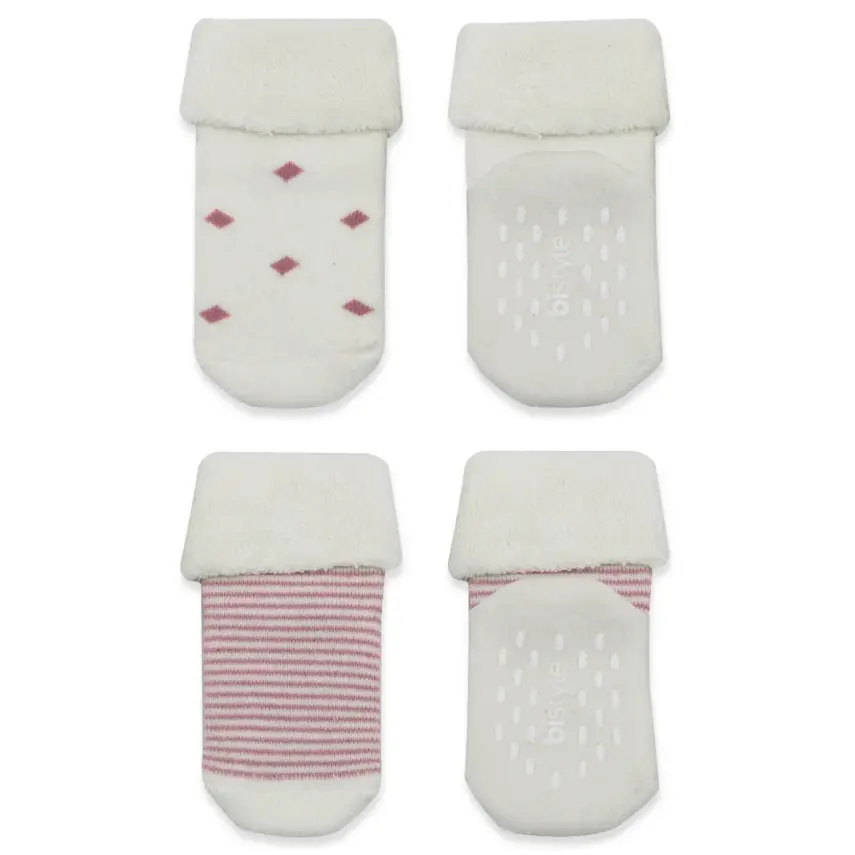 Bistyle Unisex Organik Çorap Soket Havlu 2li Kaymaz Çemberli Kıvrık Puanlı Pudra - Ekru - 3