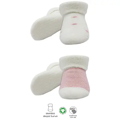 Bistyle Unisex Organik Çorap Soket Havlu 2li Kaymaz Çemberli Kıvrık Puanlı Pudra - Ekru - 11