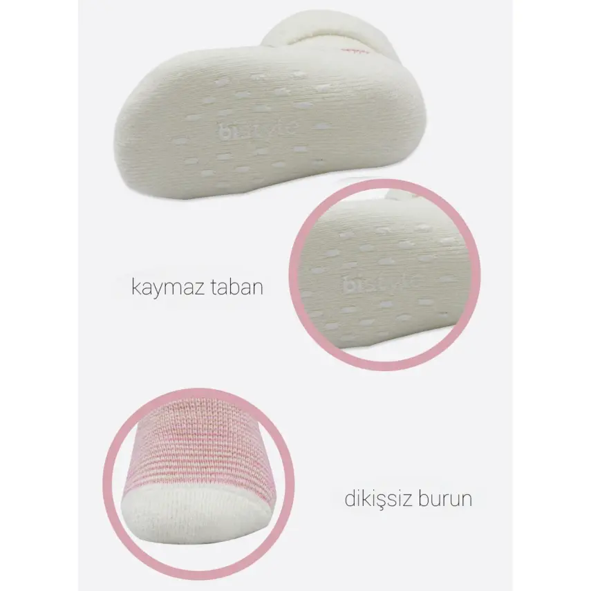 Bistyle Unisex Organik Çorap Soket Havlu 2li Kaymaz Çemberli Kıvrık Puanlı Pudra - Ekru - 12