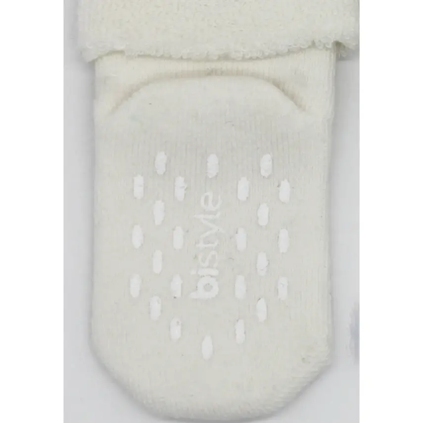 Bistyle Unisex Organik Çorap Soket Havlu 2li Kaymaz Çemberli Kıvrık Puanlı Pudra - Ekru - 6