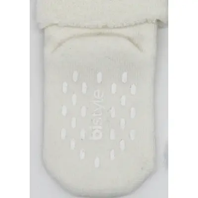 Bistyle Unisex Organik Çorap Soket Havlu 2li Kaymaz Çemberli Kıvrık Puanlı Pudra - Ekru - 13