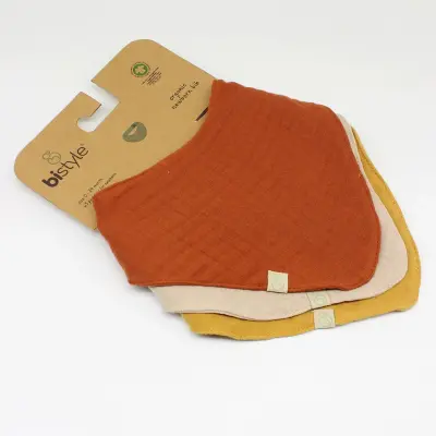 Bistyle Unisex Organik Fular Önlük Müslin 3lü Kiremit - Bej - Hardal - 2