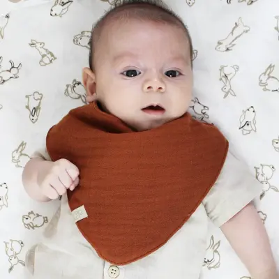 Bistyle Unisex Organik Fular Önlük Müslin 3lü Kiremit - Bej - Hardal - 11