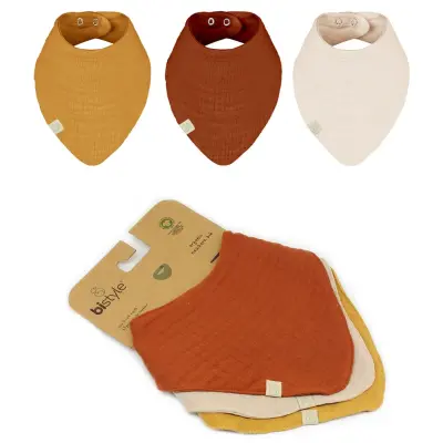 Bistyle Unisex Organik Fular Önlük Müslin 3lü Kiremit - Bej - Hardal - 4