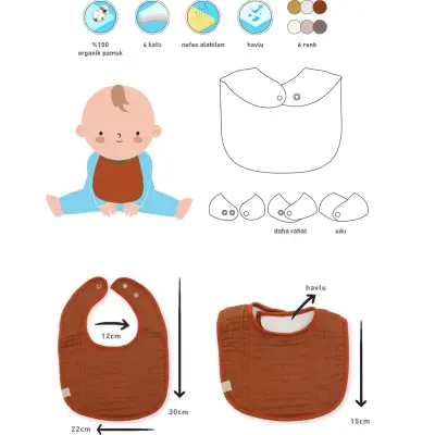 Bistyle Unisex Organik Fular Önlük Müslin 3lü Taş - Ekru - Antrasit - 4