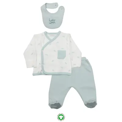 Bistyle Zıbın Takımı 3lü Hello World Mint - Ekru