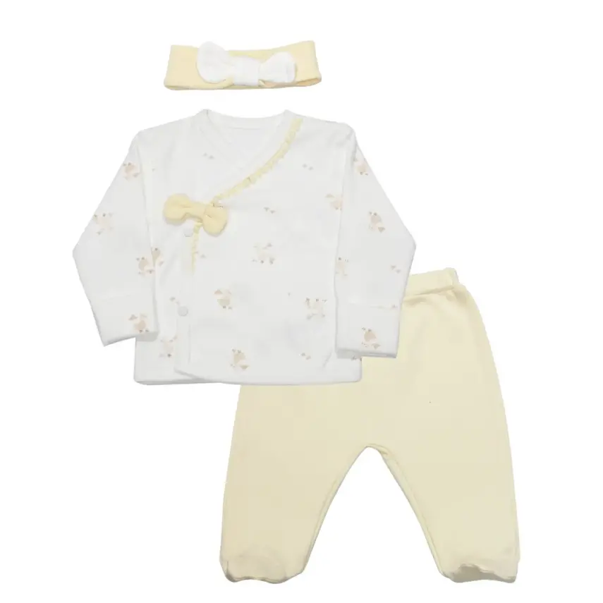 Bistyle Zıbın Takımı 3lü Welcome Baby Duck Sarı - Ekru - 1