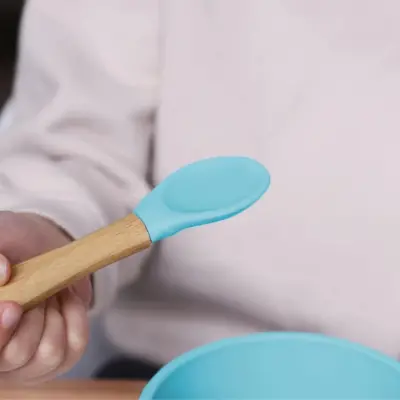 BM Care Bambu Saplı Silikon Mama Kaşığı  2li 9+ ay Mavi - 3