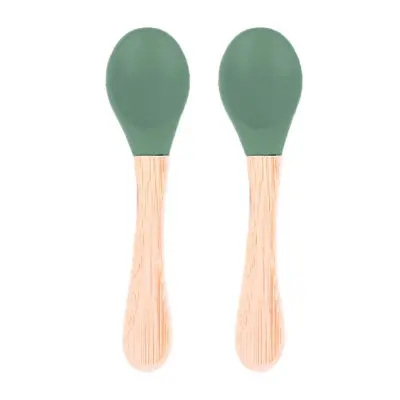 BM Care Bambu Saplı Silikon Mama Kaşığı 2li 9+ ay Yeşil