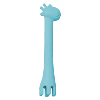 BM Care Silikon Çok Amaçlı Mama Çatal Kaşık Zürafa Mavi - 4