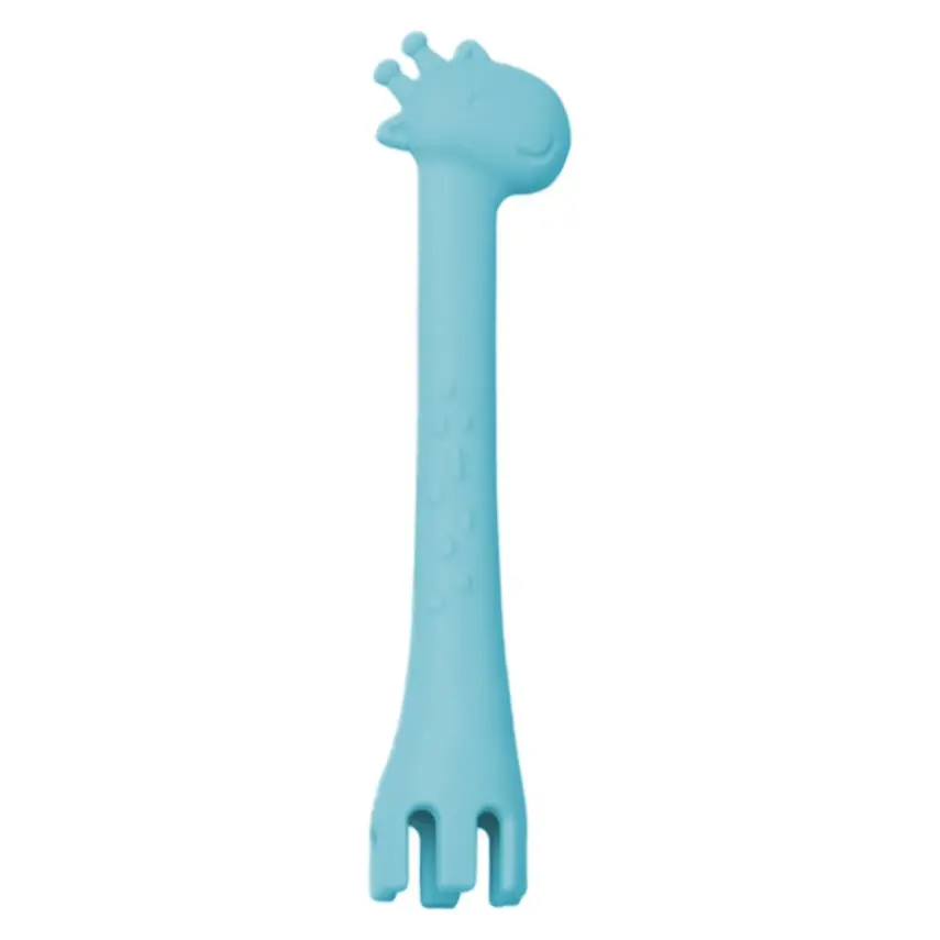 BM Care Silikon Çok Amaçlı Mama Çatal Kaşık Zürafa Mavi - 9