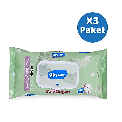 BM Care Yenidoğan Islak Havlu 3x40lı (1)