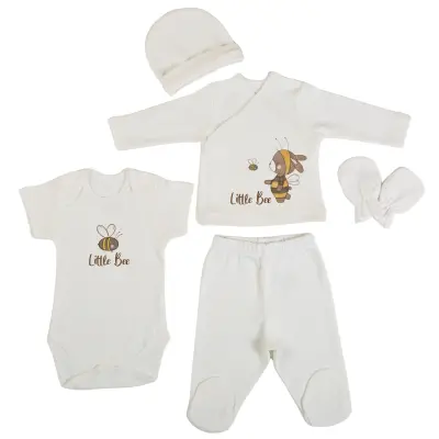 Bm Fabric Arı Desenli Yenidoğan 5'li Hastane Çıkışı Unisex