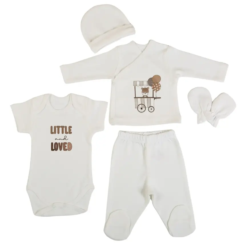 Bm Fabric Ayıcık Desenli Yenidoğan 5'li Hastane Çıkışı Unisex - 1