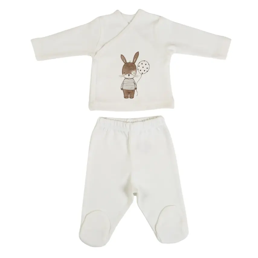 Bm Fabric Balonlu Tavşan Desenli Yenidoğan 5'li Hastane Çıkışı Unisex - 3