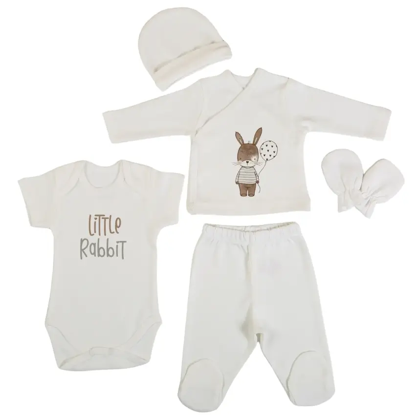 Bm Fabric Balonlu Tavşan Desenli Yenidoğan 5'li Hastane Çıkışı Unisex - 1