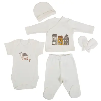 Bm Fabric Ev Desenli Yenidoğan 5'li Hastane Çıkışı Unisex