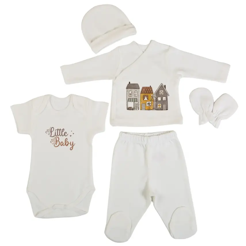 Bm Fabric Ev Desenli Yenidoğan 5'li Hastane Çıkışı Unisex - 1