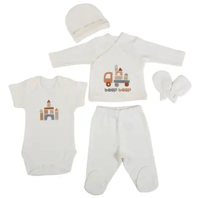 Bm Fabric Kamyon Desenli Yenidoğan 5'li Hastane Çıkışı Erkek Bebek