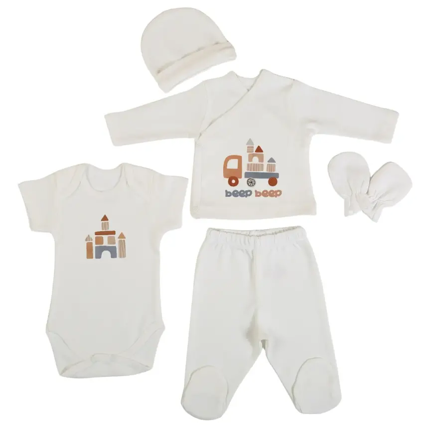 Bm Fabric Kamyon Desenli Yenidoğan 5'li Hastane Çıkışı Erkek Bebek - 1