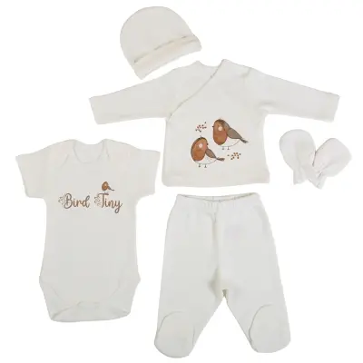 Bm Fabric Kuş Desenli Yenidoğan 5'li Hastane Çıkışı Unisex