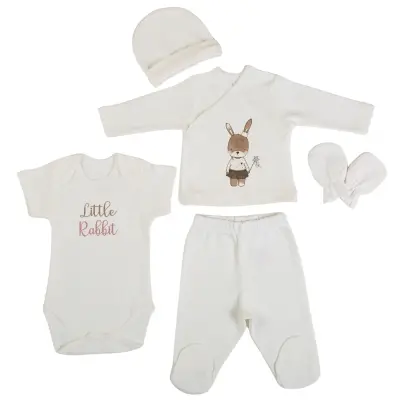 Bm Fabric Peri Tavşan Desenli Yenidoğan 5'li Hastane Çıkışı Kız Bebek