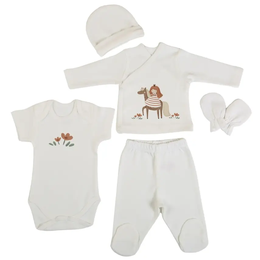 Bm Fabric Prenses Desenli Yenidoğan 5'li Hastane Çıkışı Kız Bebek - 1