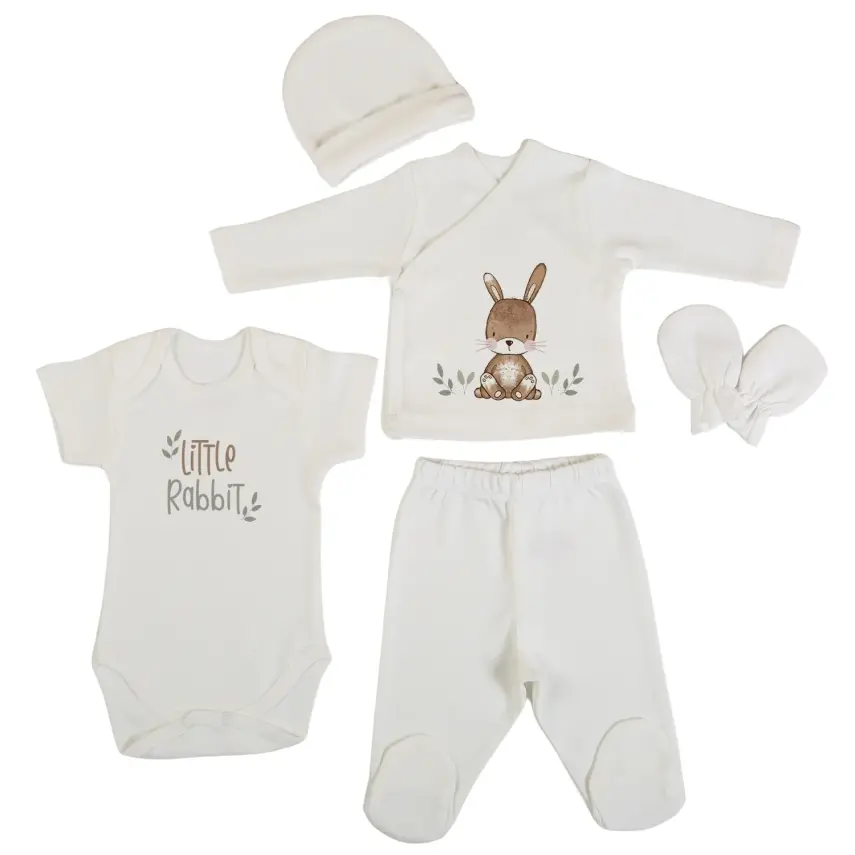 Bm Fabric Tavşan Desenli Yenidoğan 5'li Hastane Çıkışı Kız Bebek - 1