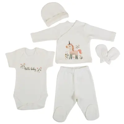 Bm Fabric Unicorn Desenli Yenidoğan 5'li Hastane Çıkışı Kız Bebek