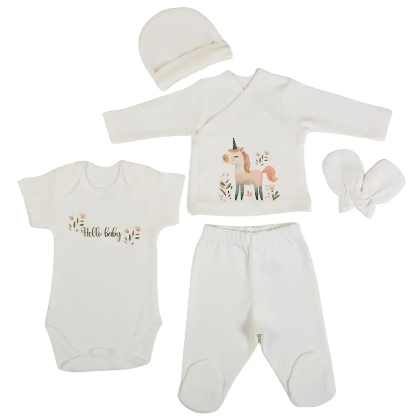 Bm Fabric Unicorn Desenli Yenidoğan 5'li Hastane Çıkışı Kız Bebek - 1