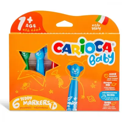 Carioca Baby Teddy Jumbo Yıkanabilir Keçeli Boya Kalemi 6lı  (1)