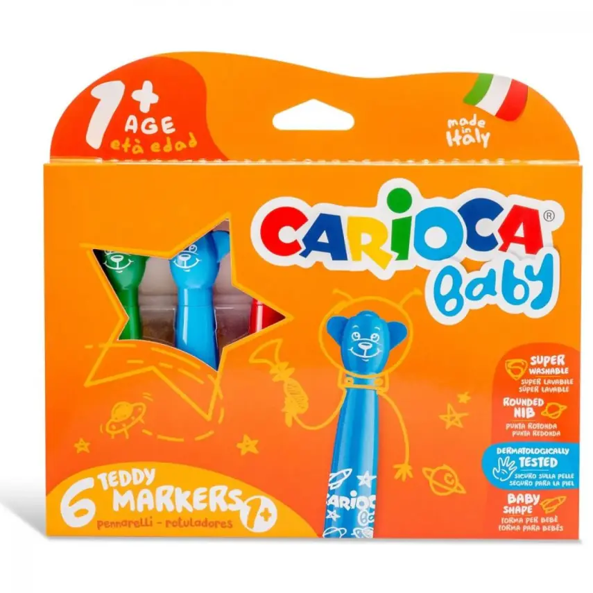 Carioca Baby Teddy Jumbo Yıkanabilir Keçeli Boya Kalemi 6lı  - 2