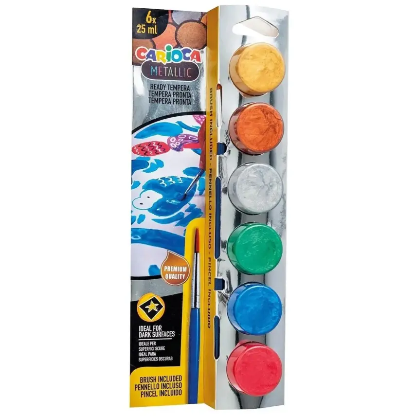 Carioca Metalik Tempera Suluboya Süper Yıkanabilir Fırçalı 6*25 Ml - 1