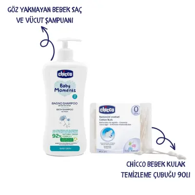 Chicco Baby Moments Bebek Şampuan + Kulak Tmizleme Çubuğu 90Lı (Avantaj Paketi) (1)