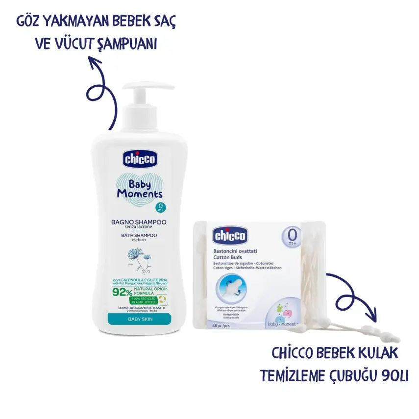 Chicco Baby Moments Bebek Şampuan + Kulak Tmizleme Çubuğu 90lı (Avantaj Paketi) - 2