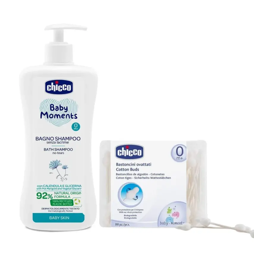 Chicco Baby Moments Bebek Şampuan + Kulak Tmizleme Çubuğu 90lı (Avantaj Paketi) - 1