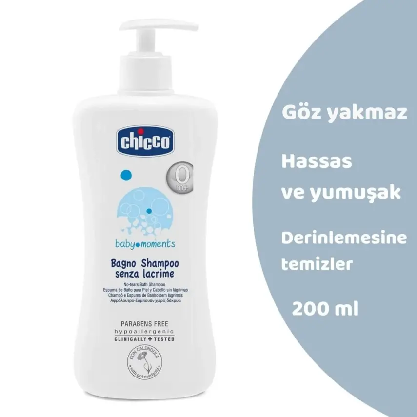 Chicco Baby Moments Doğal Göz Yakmayan Bebek Saç ve Vücut Şampuanı 200 ml - 1