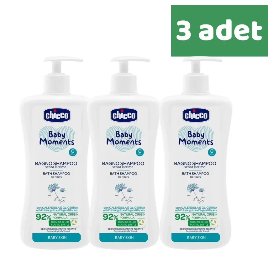 Chicco Baby Moments Doğal Göz Yakmayan Bebek Saç ve Vücut Şampuanı 750 ml x 3 - 1
