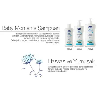 Chicco Baby Moments Doğal Göz Yakmayan Bebek Saç ve Vücut Şampuanı 750 ml x 3 - 10