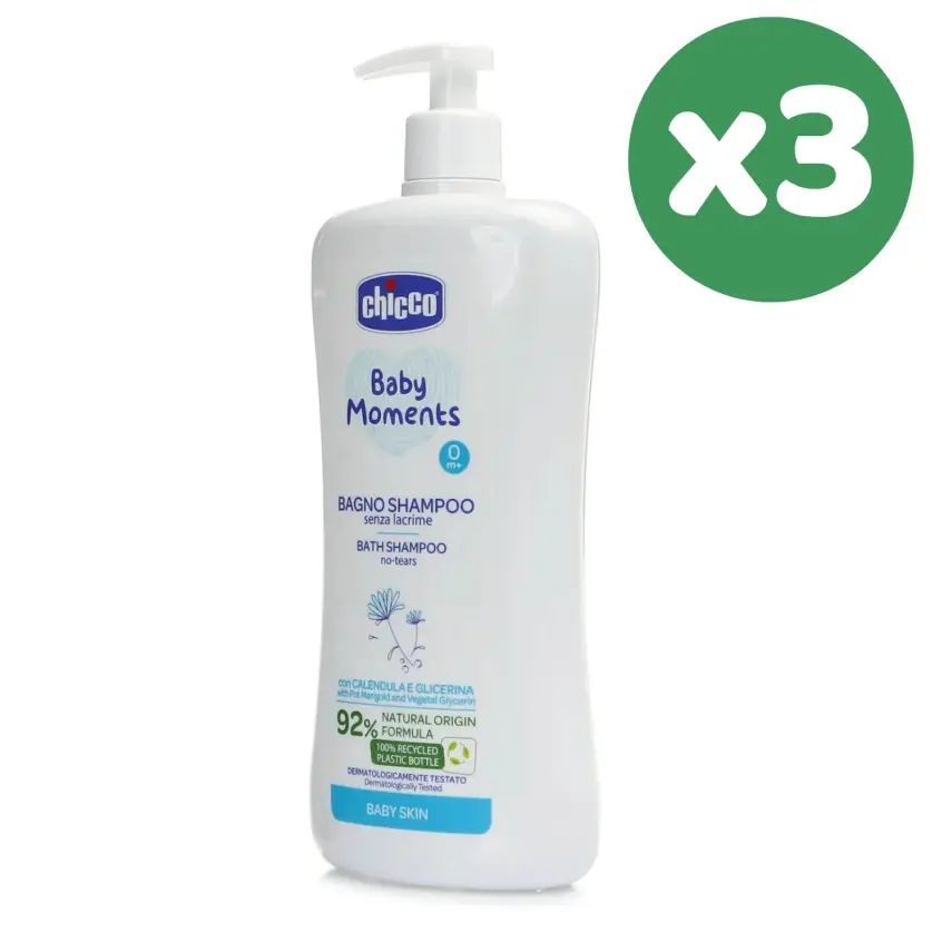 Chicco Baby Moments Doğal Göz Yakmayan Bebek Saç ve Vücut Şampuanı 750 ml x 3 - 2