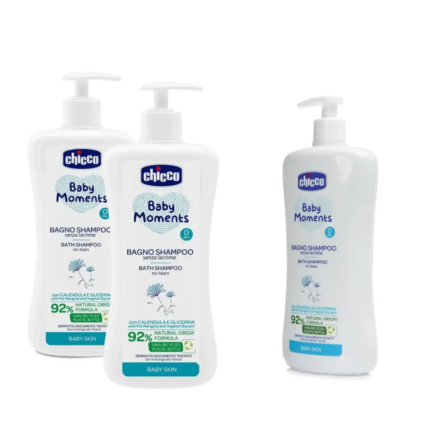 Chicco Baby Moments Doğal Göz Yakmayan Bebek Saç ve Vücut Şampuanı 750 ml x 3 - 3