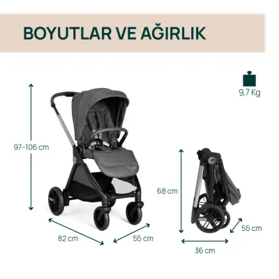 Chicco Bellagio Çift Yönlü Tek Elle Katlanır Kompakt Kabin Bebek Arabası  Black Satin - 5